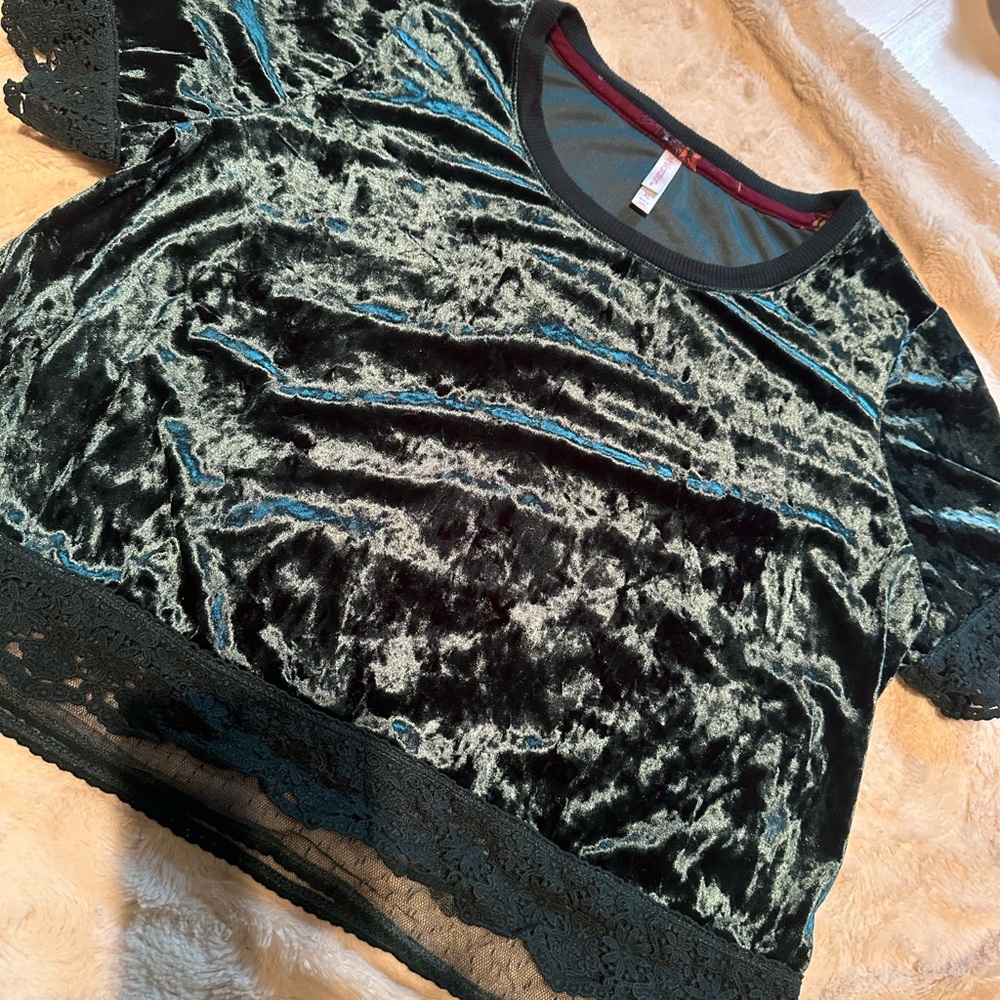 Xhilaration Velvet Lace Trim Crop Top -  Teal